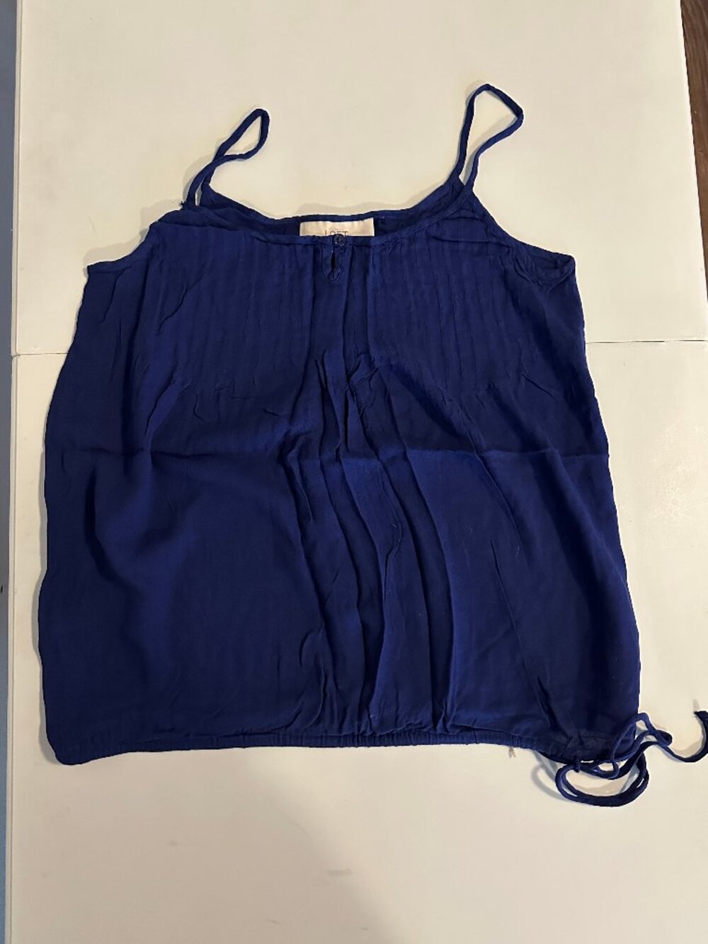 LOFT Blue Bubble Hem Cami Tank Top Side Tie Detail Size M Good Used Condition